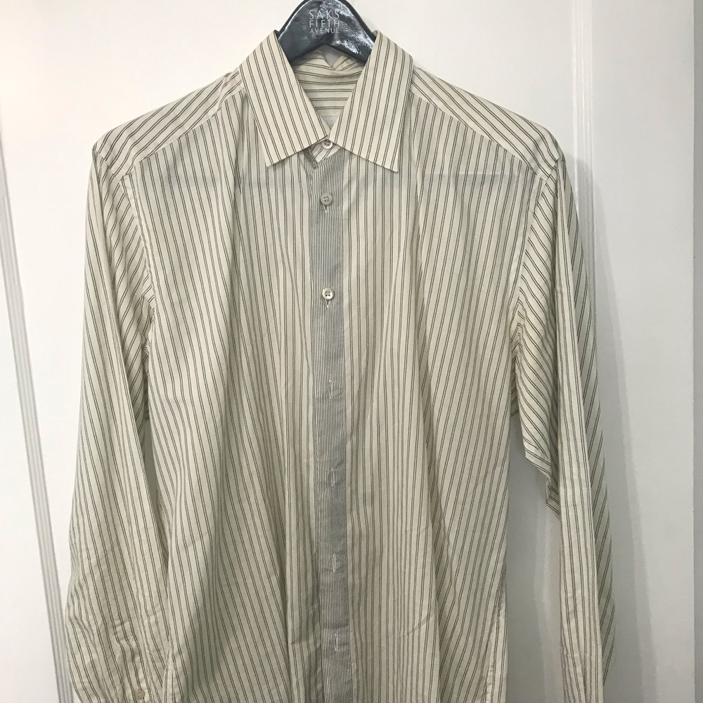 Prada Cream and Light Gray Striped Dress Shirt